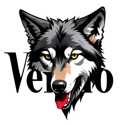 Veneno In Cursive Font With A Wolf