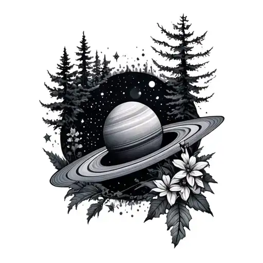 Botanical Forest And Saturn With Constellations