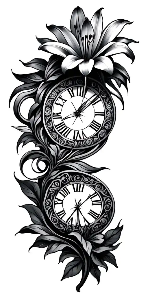 Mandala Design Incorporating Elements Lily Flower Roman Numerals