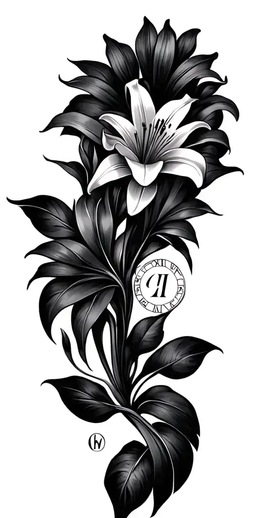 Mandala Design Incorporating Elements Lily Flower Roman Numeral Dates