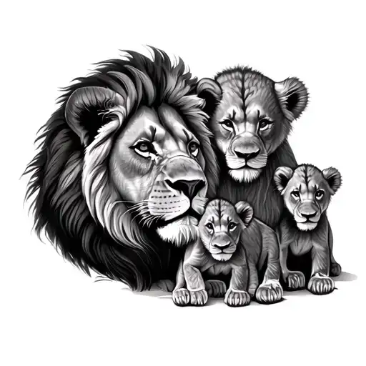 Lion And 4 Cubs Playing