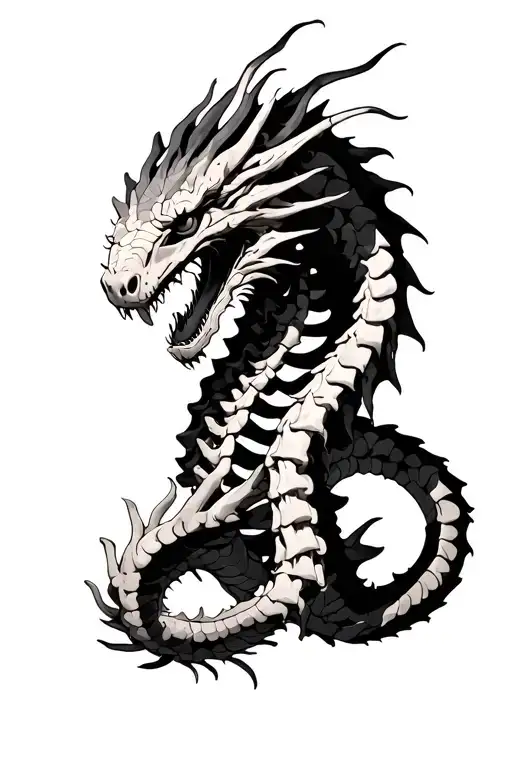 Skeletal Look On Spine With A Dragon Wrapping About The Bone