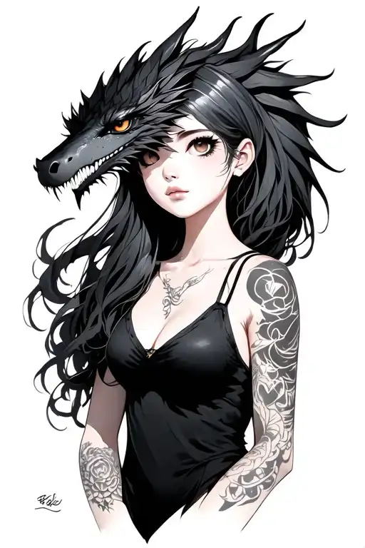 Anime Girl With Dragon