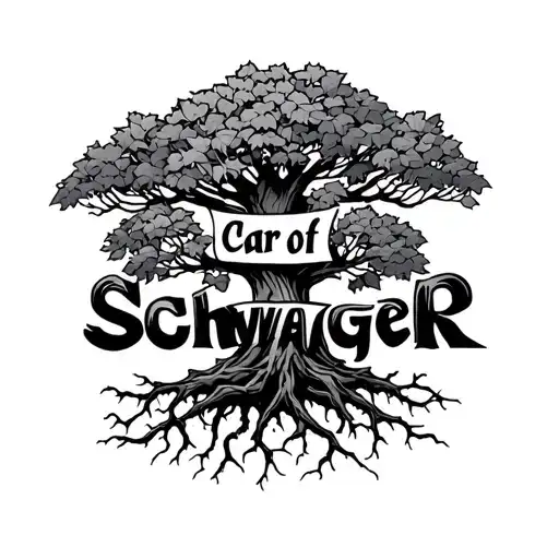 Tree Care Of Schwaiger Lettering In A Tree With Leaves And Roots