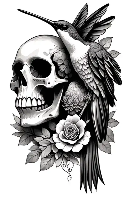 Hummingbird And Day Of The Dead Skull