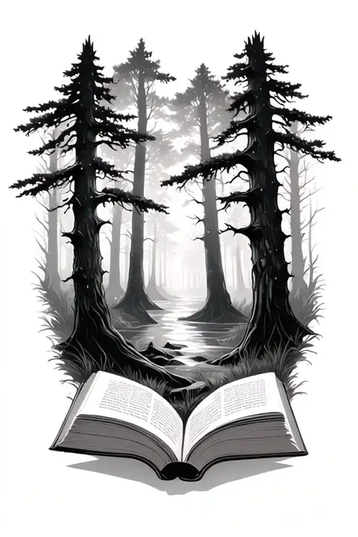 Night Time Forest Coming Out Of Open Antique Book