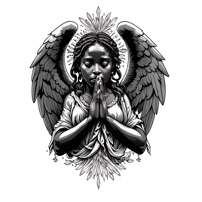 African Angels Pray Hands Holding Side View