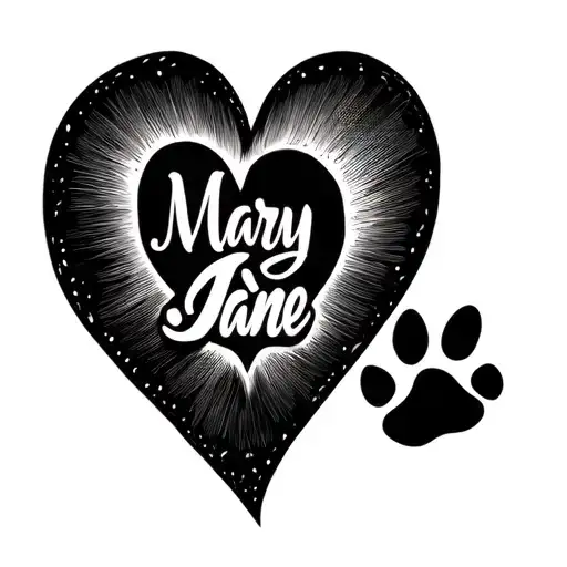 Love Heart With A Paw Print And The Name Mary Jane To Commemorate My Dog