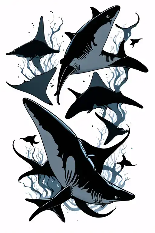 Shark And Manta Ray Silhouette