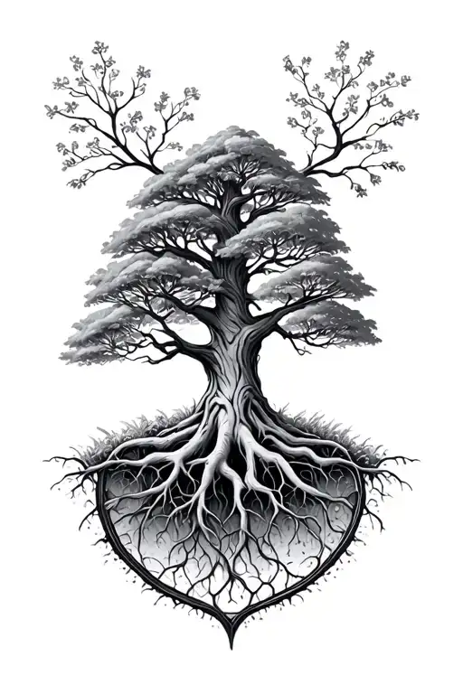 Tree Of Life With Exposed Roots And Garden