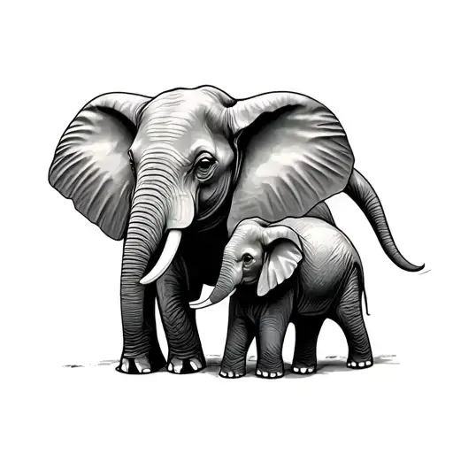 Mom And Baby Elephant