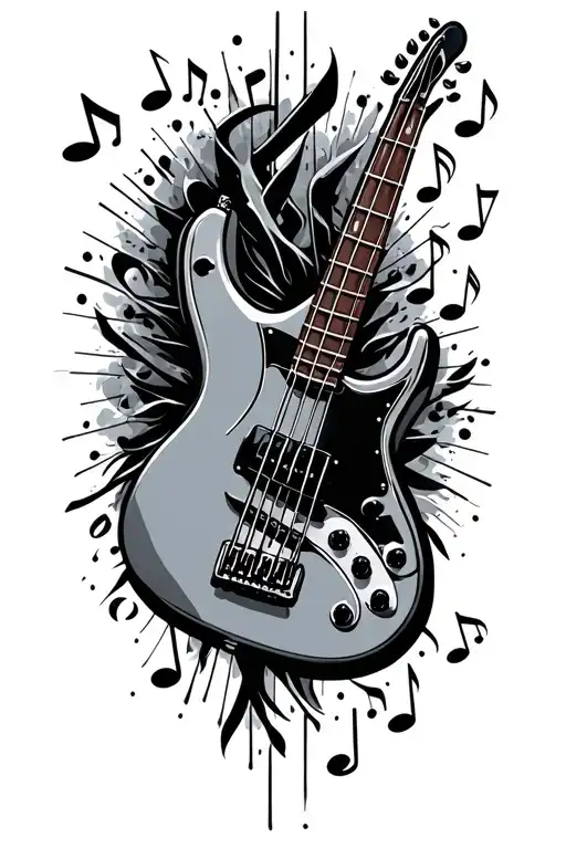 Fims And Musical Notes With Bass Guitar