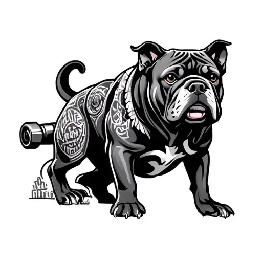 Bull Dog Standing On Hind Legs Holding Machanics Taditional Tattoo Style Design Drawing