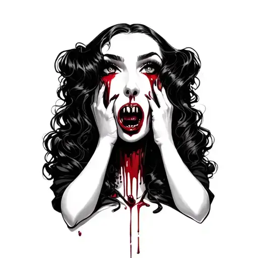 Hot Vampire Girl Blood Dripping From Mouth Fangs Sexy Dark Dress Sharp Nail