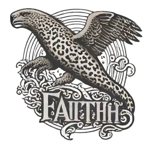 A Reb Bird Flying Through The Word Faith With Leopard Print