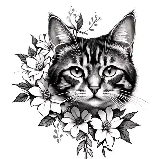 Cat And Flowers