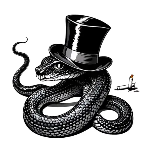Coiled Whimsical Snake With Top Hat And Cigarettes Simple