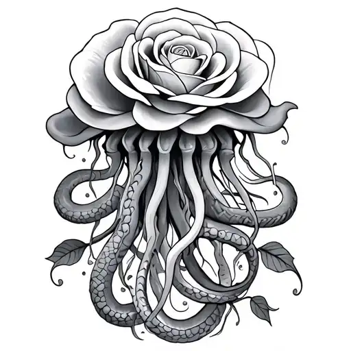 Jellyfish With A Rose And 6 Snakes