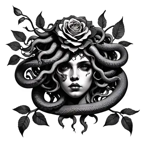 Medusa Character With A Rose And 6 Snakes