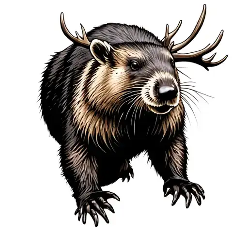 Beaver With Moose Antlers