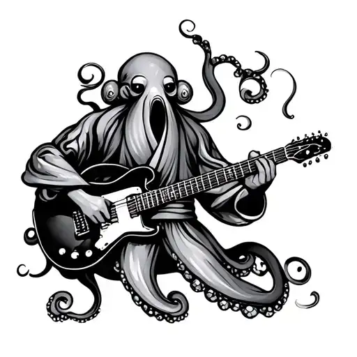 Octopus In Kimono Playing Rock Guitar