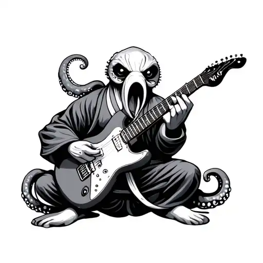 Octopus In Judo Kimono Playing Rock Guitar