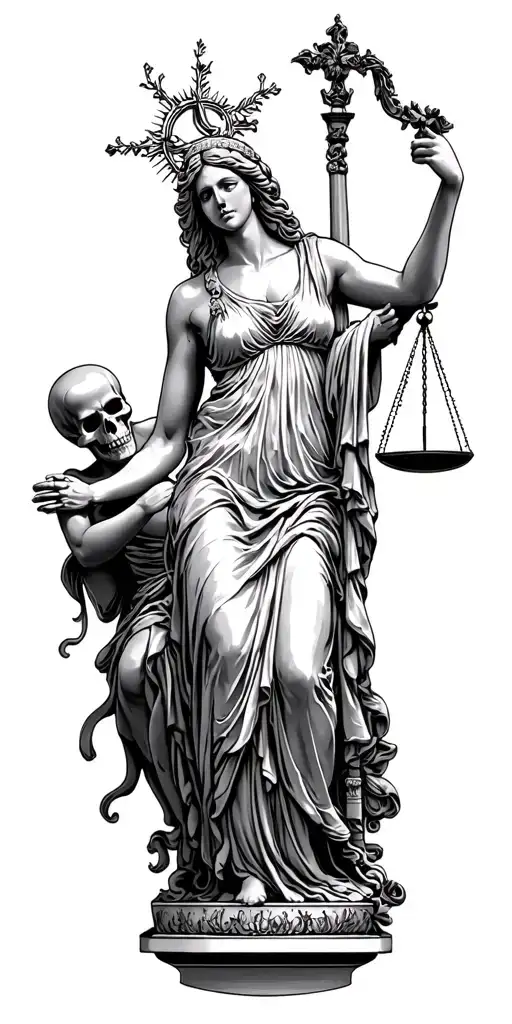 Lady Justice Being Persuaded By Death And God Stopping It