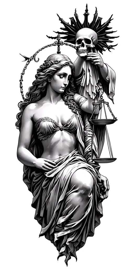 Lady Justice Being Persuaded By Death And God Stopping It