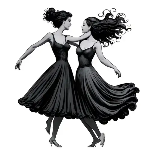 Continuous Fine Line Two Women Dancing Together