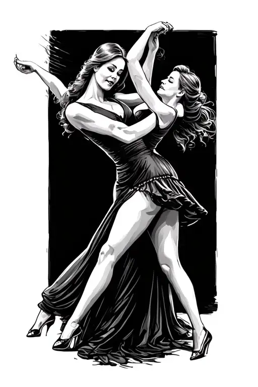 Continuous Fine Line Two Women Swing Dancing Together