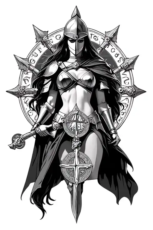Sexy Realism Female Crusader Centered Infront Of Knights Templar Talisman