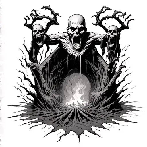 Souls Escaping A Pit From Hell