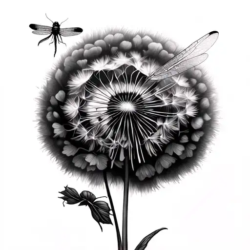 Dragonfly And Dandelion Puff