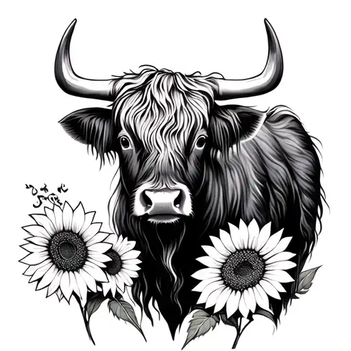 Sunflower Intertwined Highland Cow