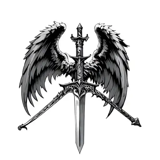 Cyber Sigilism Angel Sword Castle Shoulder To Neck And Arm