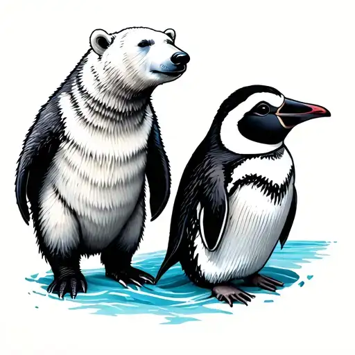 Polar Bear And Rock Hopper Penguin