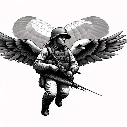 Soldier With Parachute And Eagle Wings Made
