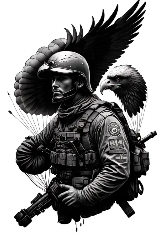 Polish Special Froces Soldier With Parachute And Eagle Wings Made