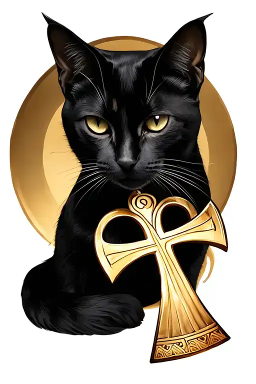 Ankh Symbol And Black Cat
