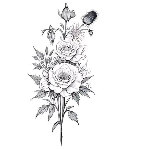 Roses Daffodils Carnations Irises Delphiniums Veronica & Sea Holly Thistles Fine Line Wrap