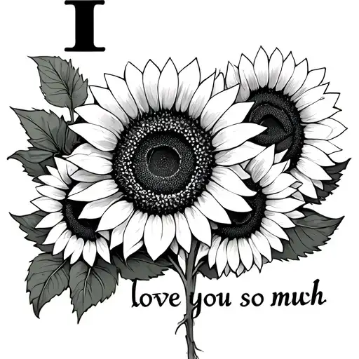 Sunflowers Interwined Text 'I Love You So Much' Downwards