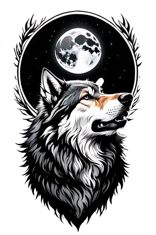 Wolf Howling At The Moon Surrounded