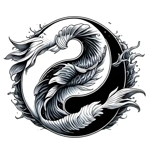 Koi Fish Yin Yang Symbol With A Wave