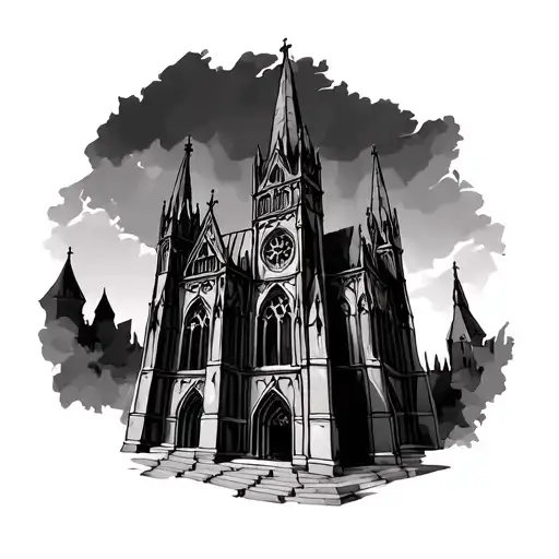 Gothic Style Cathedral Tower Front View