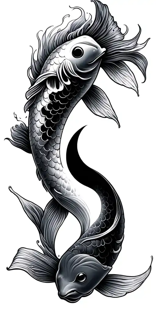 Koi Fish Yin Yang Symbol With A Wave