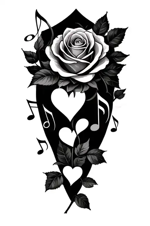 Rose Vines With Hearts And Music Notes Intertwined