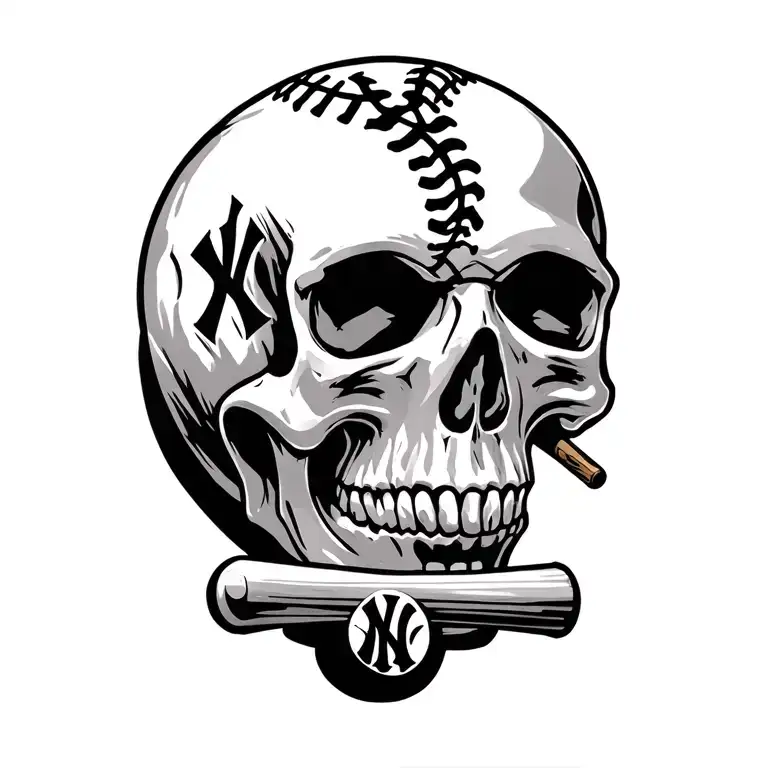Skull And Baseball Bat And Yankee Logo Combined