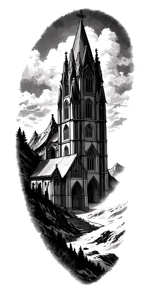 Gothic Cathedral Church In The Mountains