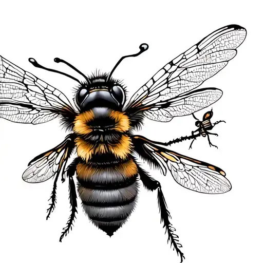 A Bee Flying With A Dragonfly With Angel Wings
