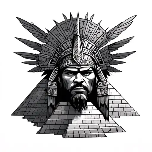 Aztec Warrior Head Sitting On A Pyramid Emerging